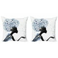 thumbnail image 1 of Ambesonne Retro Throw Pillow Cover 2 Pack, Flower Haired Snowflakes, 24", Slate Blue and Black, 1 of 2