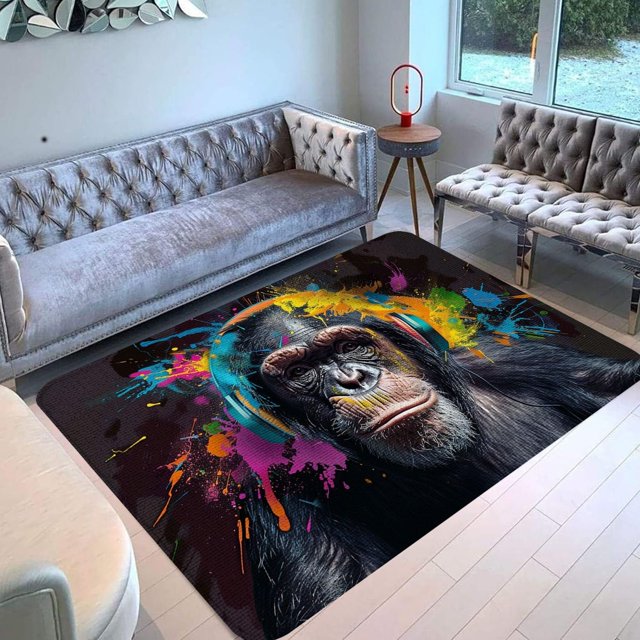 Monkey Rug & Home Decor-Cool Gorilla Black Area Rugs-Animal Monkey Rug Carpet Durable & Non-Slip Modern Rugs for Living Room Bedroom Man Cave Decorative-M65OW
