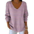 thumbnail image 3 of LIaqionyy Womens Striped Shirt Trendy V Neck Long Sleeve Basic Tee Casual Loose Fall Blouses Tops Outfits, 3 of 6