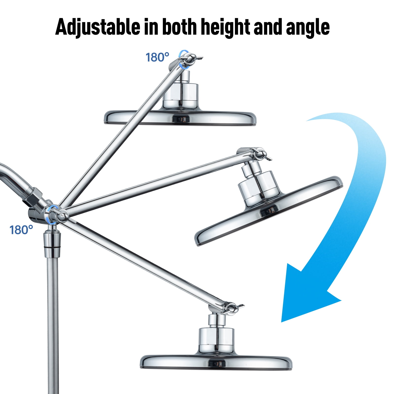 Joyrain 8-inch Rain Overhead Shower with Handheld High-pressure Shower Head, 8 Spray Modes, Rain Shower Combination with Adjustable Metal Extension arm, Adjustable Height and Angle for Whole Family