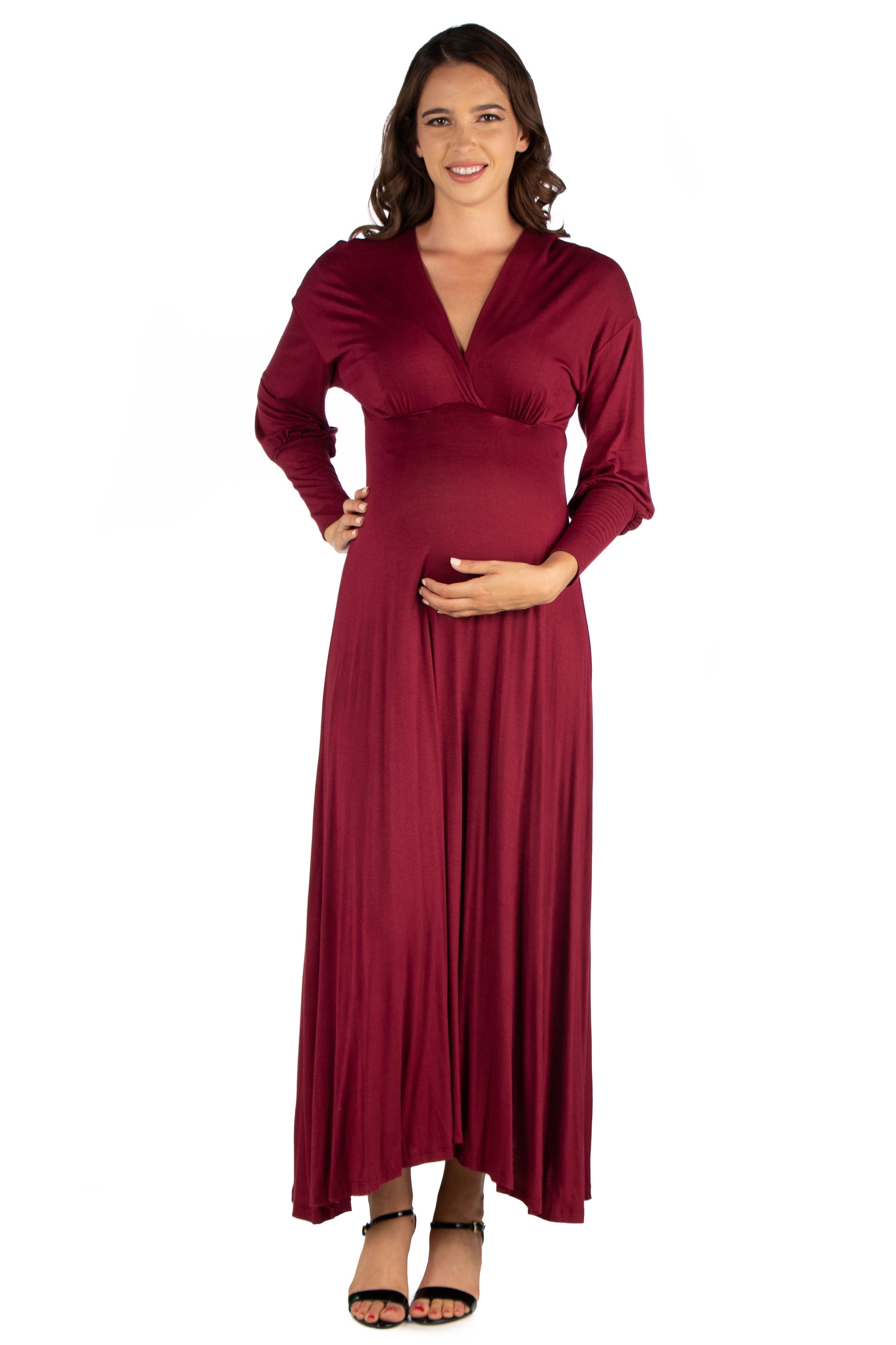 24seven Comfort Apparel V-Neck Long Sleeve Maternity Maxi Dress ...