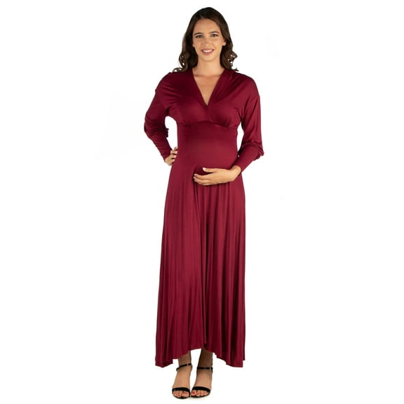 24seven Comfort Apparel V-Neck Long Sleeve Maternity Maxi Dress