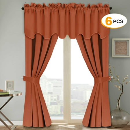 thermal insulated grommet blackout curtains for bedroom (set of 6 piece,  include 2 panles of w52 x l84 -inch, 2 piece of valances w52 x l18 - inch,  2