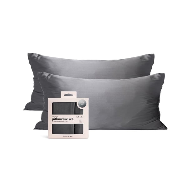 Funda de almohada Kitsch de satén tamaño queen de 50 x 90 cm con cremallera, 2 unidades, color gris