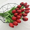 thumbnail image 4 of 20pcs Artificial Tulips Flowers Fake Faux PU Tulip Bouquet Real Touch Flower Arrangement for Home Room Office Party Wedding Decoration Excellent Gift Idea for Mothers Day(Currant Red), 4 of 14