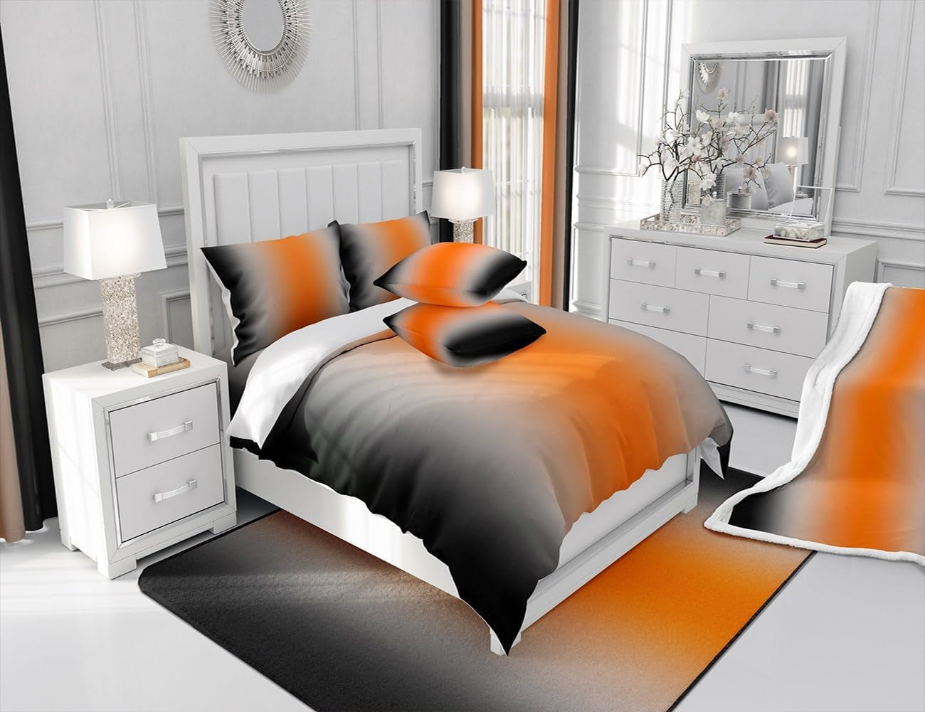 Orange Darkening Drapes (2 Panels, 42 x 54 Inch) Ombre Black Curtains for Bedroom Living Room for Kids Decor Gradient Style 30%-50% Blackout Curtains Abstract Window Treatments