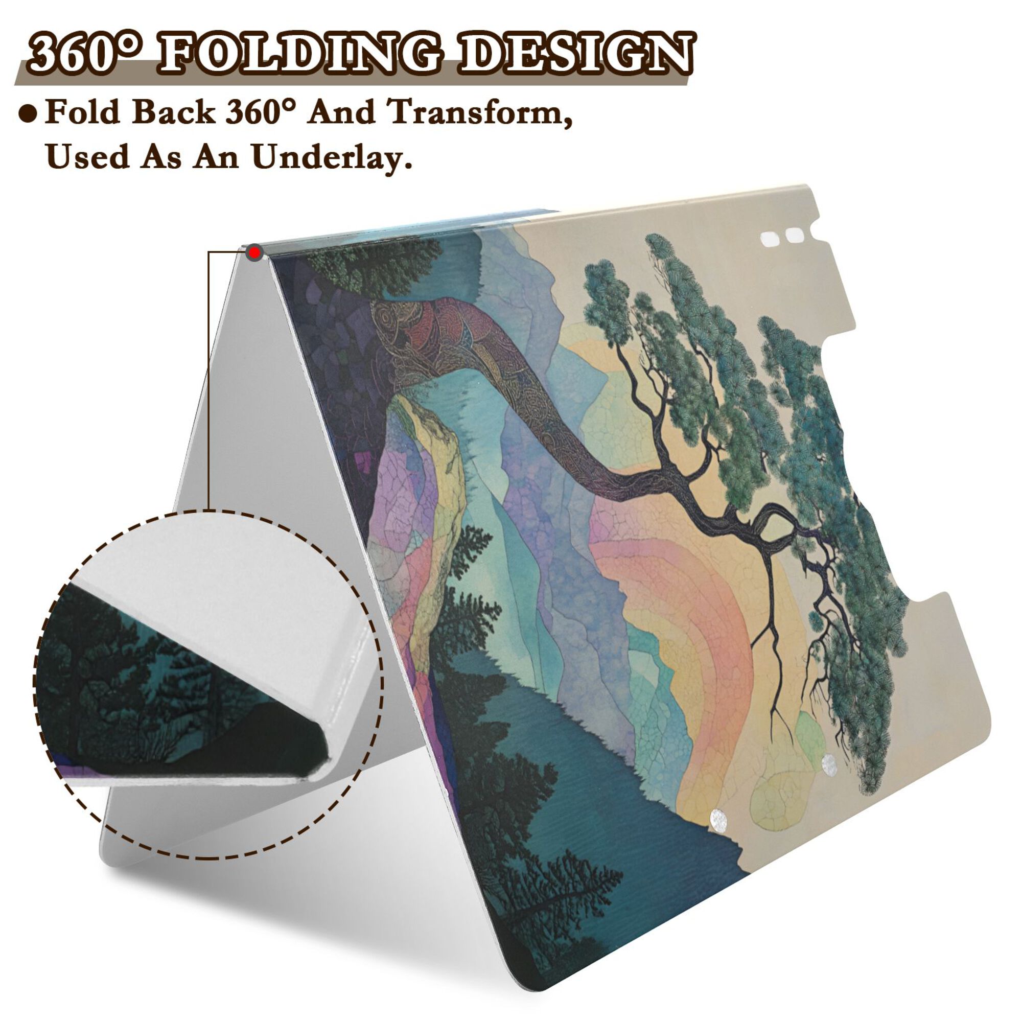 FORMRS A4 Clipboard Folder with Pen Holder Horizontal Foldable School Office Binder, Pine Tree Rainbow