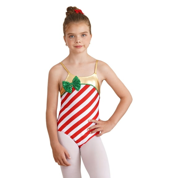 Aislor Kids Dance Leotard Girls Sequins Gymnastics Bodysuit Shiny Unitard with Adjustable Straps Red 6