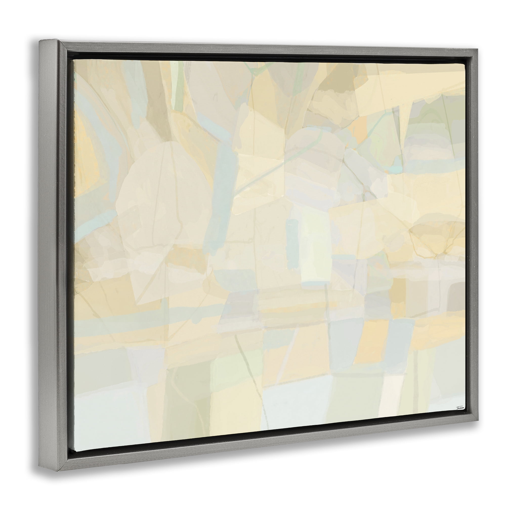 Stupell Industries Geometric Neutral Expression Abstract Painting Gray Floater Framed Canvas Art Print Wall Art, 21 x 17