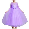 thumbnail image 2 of Honeeladyy Girls' Summer New Long Sleeve Ruffled Lace Round-Neck Embroidery Mesh Princess Bow Skirt Streetwear(Purple,8-9 Years), 2 of 5