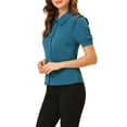thumbnail image 4 of MODA NOVA Juniors Collared Top Peter Pan Collar Short Sleeve Button Front Shirts, 4 of 6