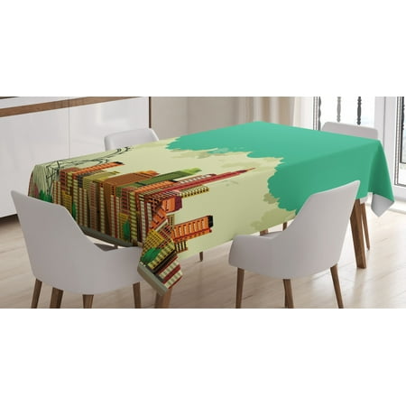 

Ferris Wheel Tablecloth Vintage Panaromic View of a Metropolis Consisting Skyscrapers Greenery Circus Rectangular Table Cover for Dining Room Kitchen 52 X 70 Inches Multicolor by Ambesonne