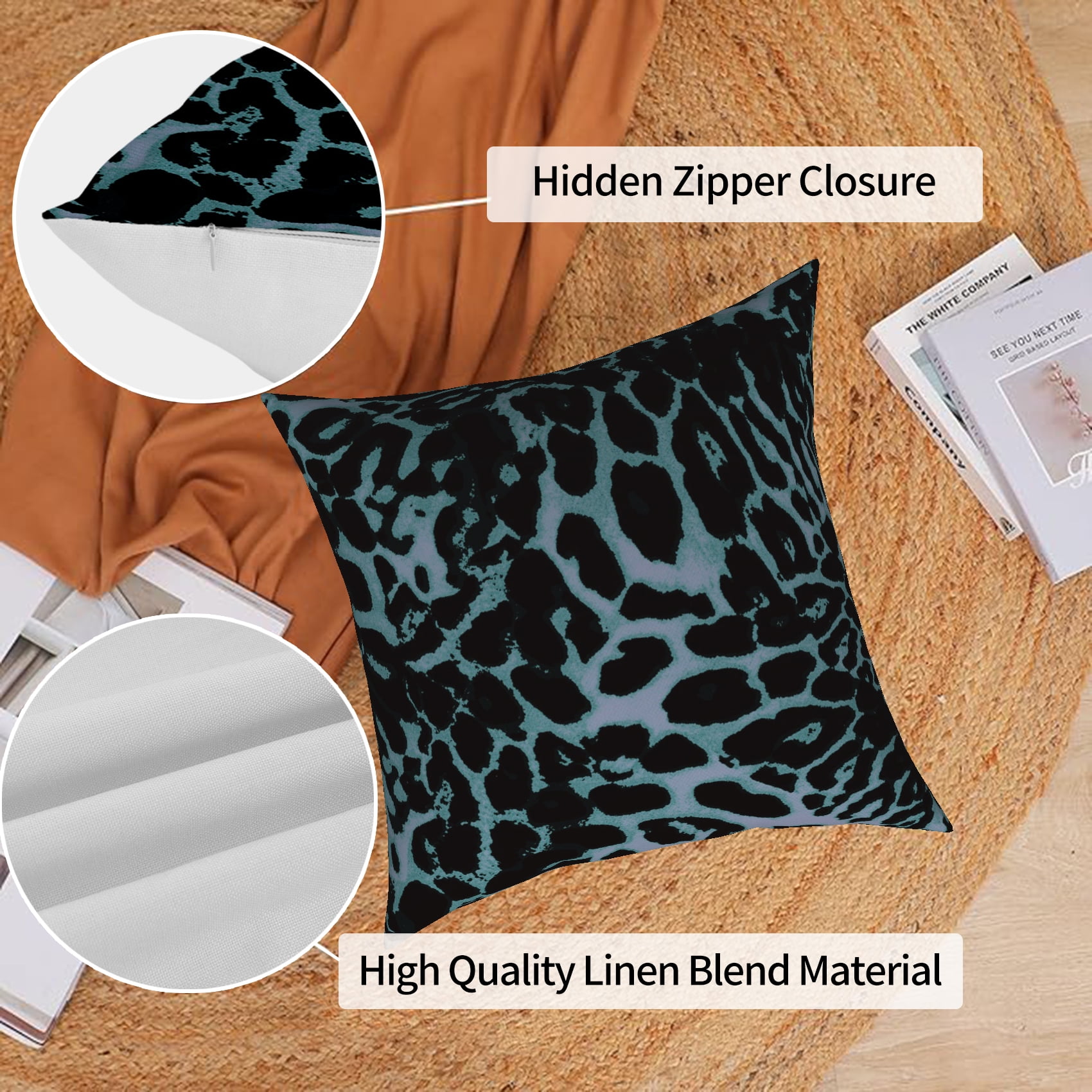 Modern Linen Throw Pillow Covers,Set of 4 20x20 Inch,Leopard Cushion Cases for Home Decor Sofa Couch Living Room Car