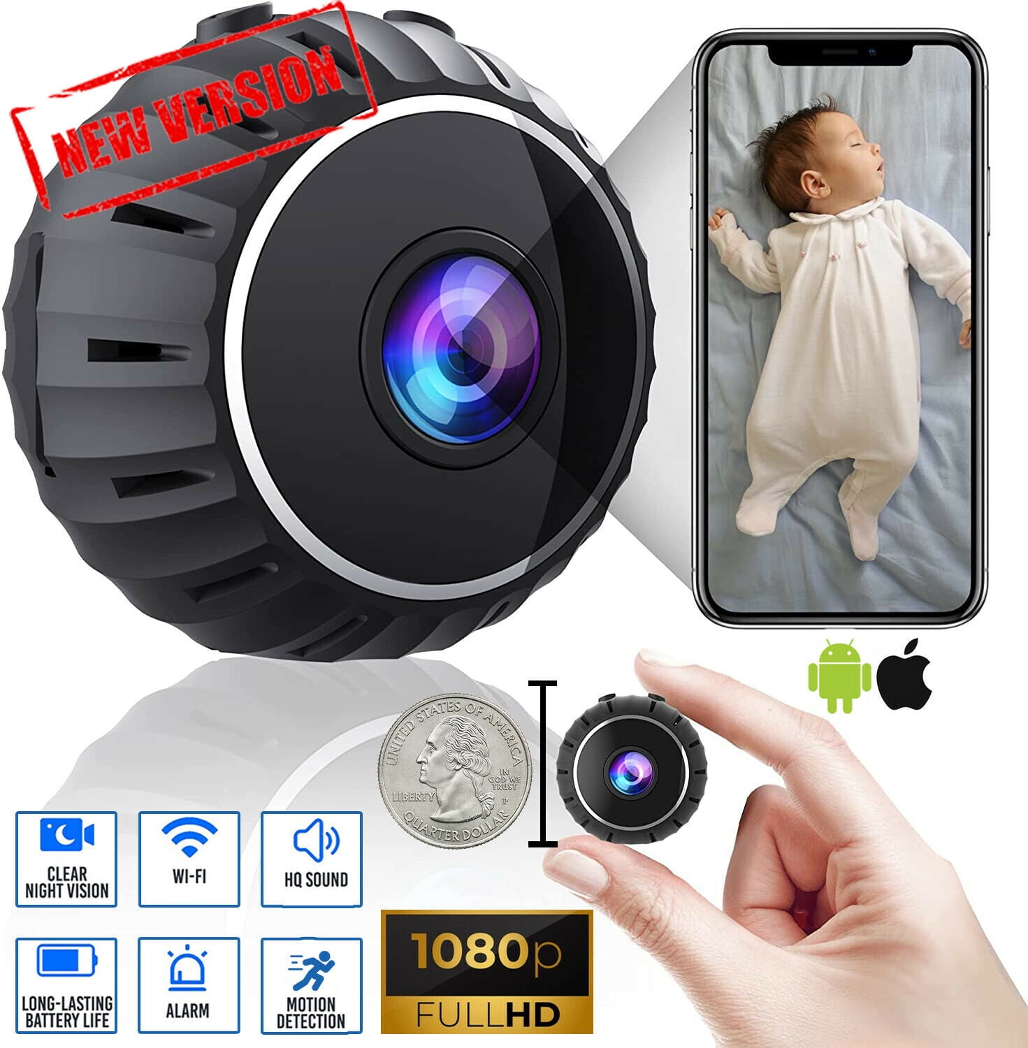 Small WiFi Camera, Security Camera HD 1080P Wireless Camera with App Nanny Cam Motion Activated Night Vision for Home and Office Surveillance