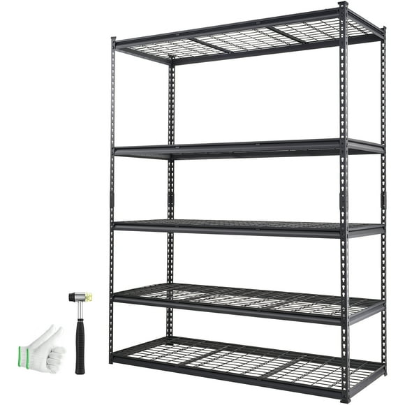 KFFKFF Storage Rack System, 5-Level Adjustable, Supports up to 2000 lbs, Robust Garage Metal Wire Organizer Unit, Black, Dimensions: 60" L x 24" W x 78" H, Suitable for Kitchen, Basement, Bathroom