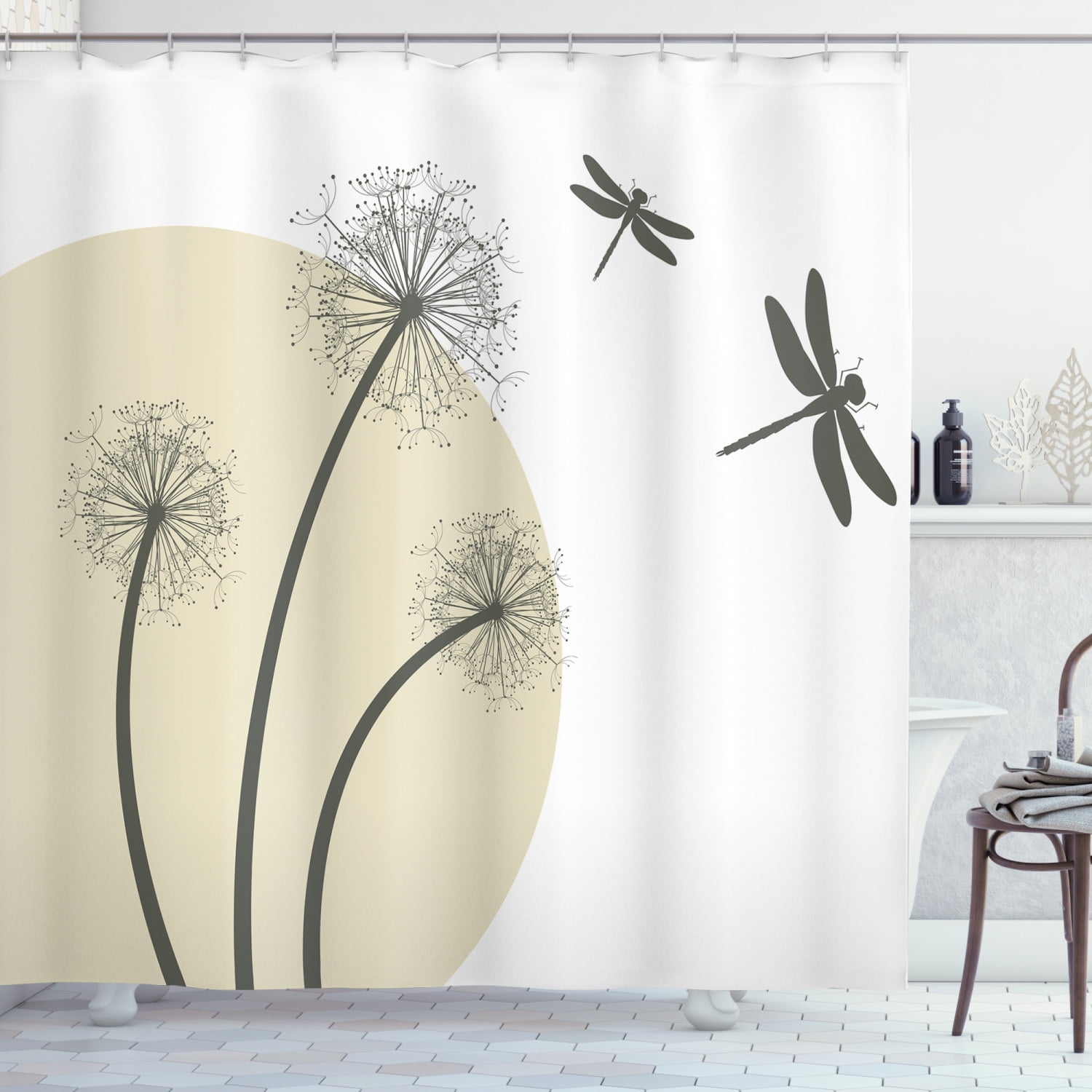 Dragonfly Shower Curtain, Spring Dandelions Botany Blossoming Petals