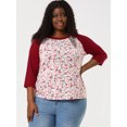thumbnail image 3 of Camiseinformal con mangas raglán y bloques de color con estampado floral en parte superior de talgrande pamujer rojo 4XL, 3 of 6