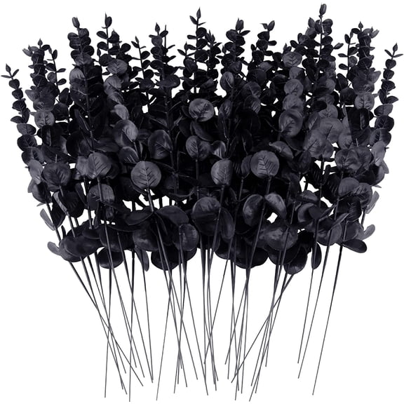 Viworld 20 Pcs Gold Eucalyptus Stems Artificial Eucalyptus Leaves Decor Eucalyptus Branches Fake Eucalyptus with Fake Leaves 15 inch Faux Eucalyptus Stem for Vase Wedding Bouquet Home (Black)