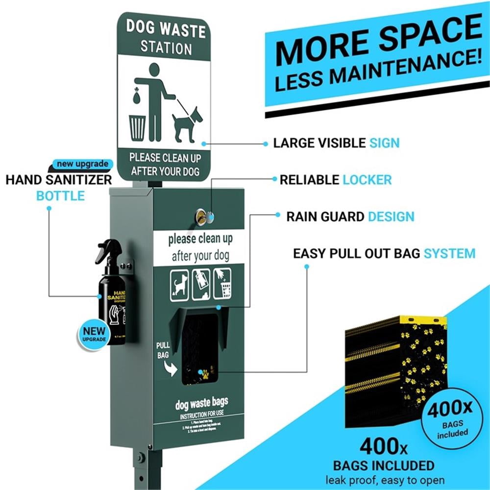 Pemberly Row Mini Pet Waste Station with Pull Out Bag Dispenser and Sanitizer
