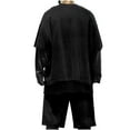 thumbnail image 3 of VBTAPA Mens 2 Piece Outfits Solid Casual Tracksuit Shorts Fashion Summer Sweatsuit Oversized Short Sleeve Textured T Shirt and Shorts Set Sales of Today Black M, 3 of 7