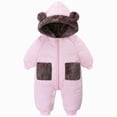 thumbnail image 2 of 1-6 Months Infant Hooded Snowsuit Rompers,Fleece Lined Zip Up Baby Jumpsuit,Warm Winter Outdoor Onesie for Newborn Infant Boys Girls 0 3 6 Months,Pink, 2 of 8