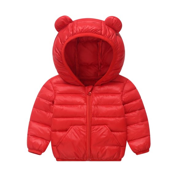Baby Boys Girls Winter Coats Toddler Light Puffer Down Jacket Kids Bear Hoods Padded Outwear(Color:Red,Size:2-3 Years)