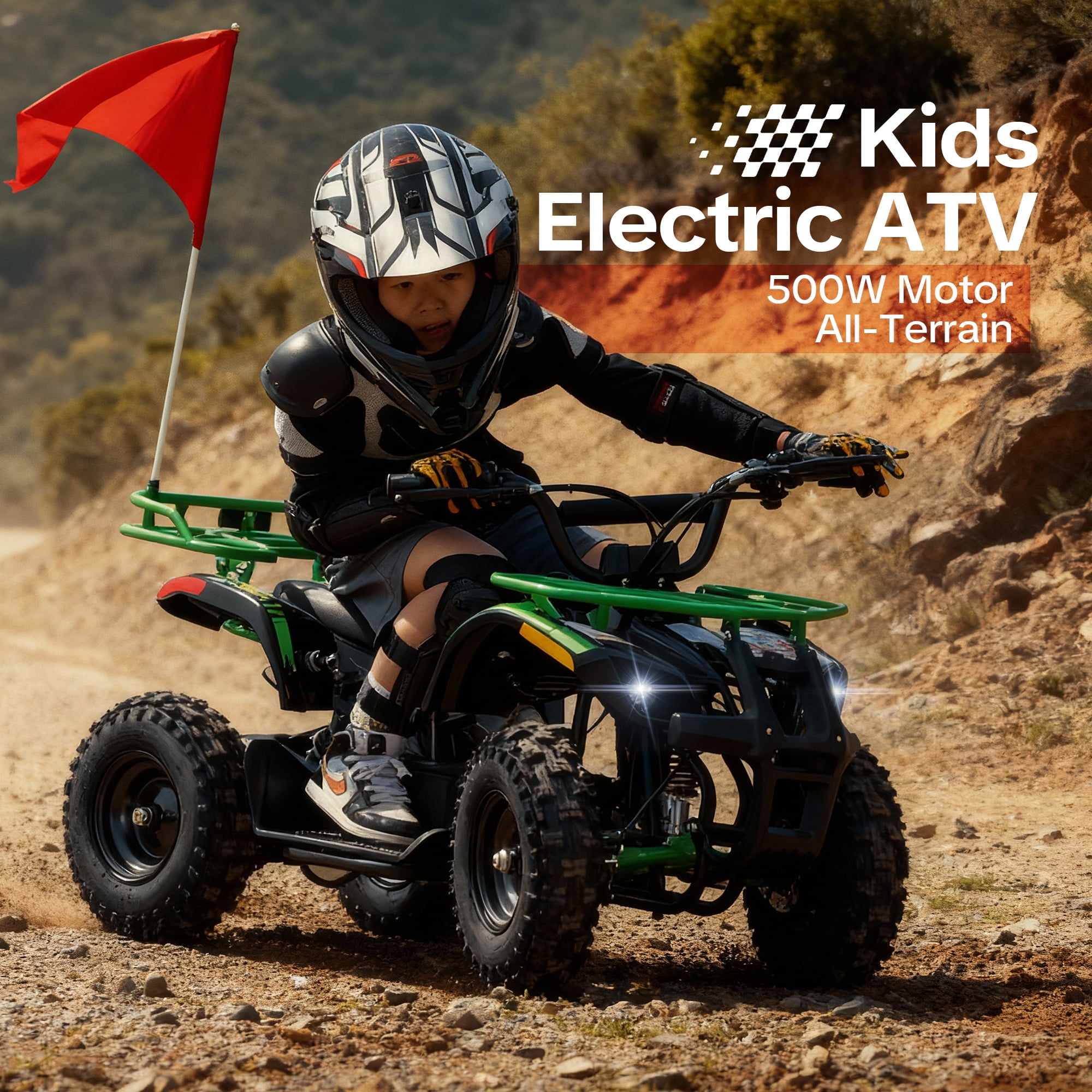 QEASET Electric atv Dirt Quad, 36V 500W Motor, 12-16mph Speed, Twist Grip Acceleration & Hand Operated Disc Brakes,Knobby Air Tires, Multiple Colors, Holiday Gifts