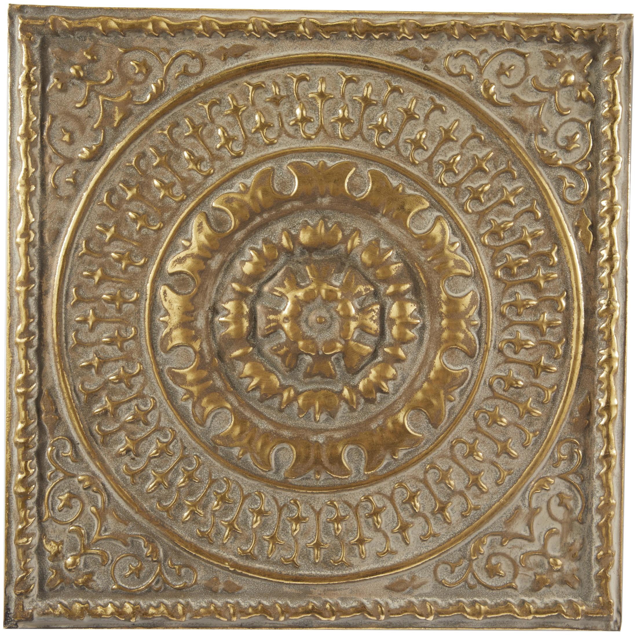 DecMode Gold Metal Scroll Wall Decor with Embossed Details (4 Count)
