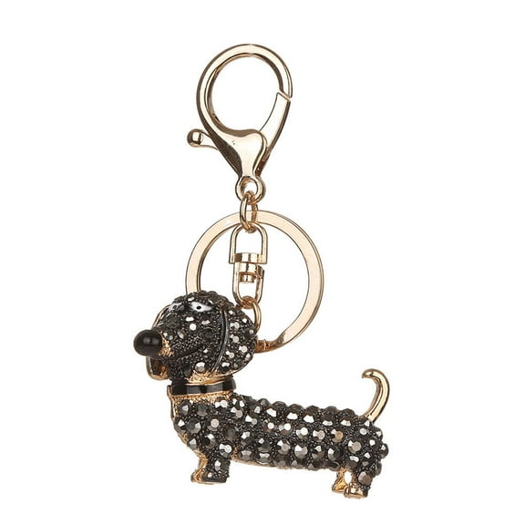 LABSERRON 1Pack Dachshund Pendant Keychain Black Alloy Rhinestone Decorative For