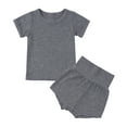 thumbnail image 2 of XMMSWDLA Toddler Girl Clothes Kids Baby Boys Girls Fashion Cute Solid Color Short Sleeve High Waist Shorts Cotton Casual Suit, 2 of 8