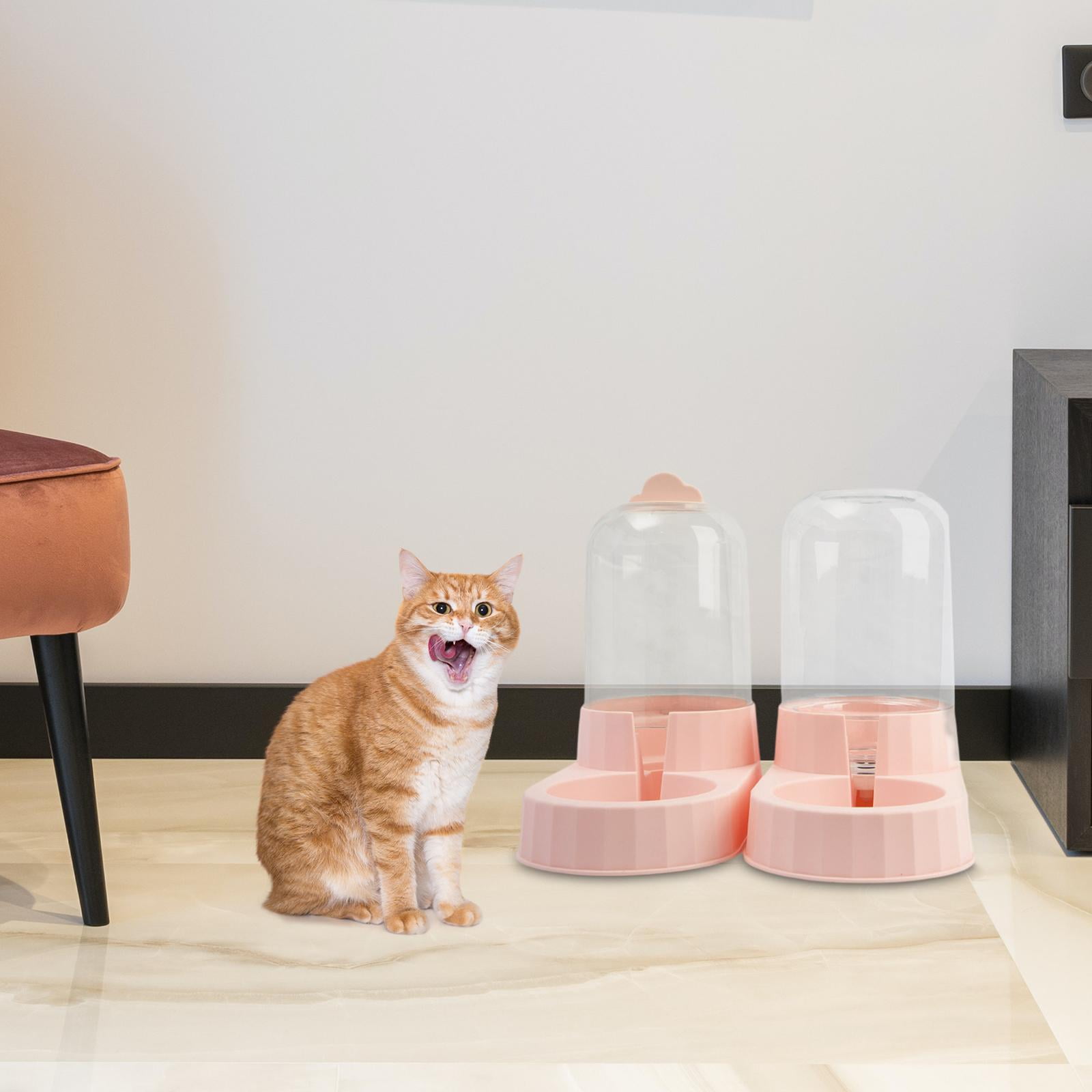 Automatic Pet Feeder Cats Feeder Container, Feeding Station Detachable Food Dispenser, Pet Bowl for Kitten, Kitty Animals Dogs Cats Household pink