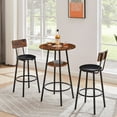 thumbnail image 2 of UHOMEPRO 3-Piece Dining Room Bar Table Set for 2, Wood Double Layer Round Bar Table and Chairs Set, Industrial Counter Height Pub Table with 2 Upholstered Stools, Metal Frame, Rustic Brown and Black, 2 of 9