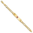 thumbnail image 2 of Real 14kt Yellow Gold Medical Red Enamel Flat Figaro Link ID Chain Bracelet; for Adults and Teens; for Women and Men, 2 of 3