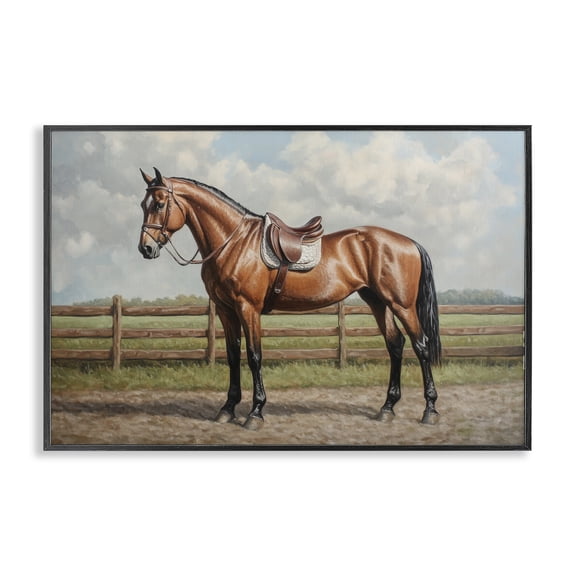 Stupell Industries Sunshine Pony on Farm Path Black Framed Giclee Art, design by Petal Prints Design