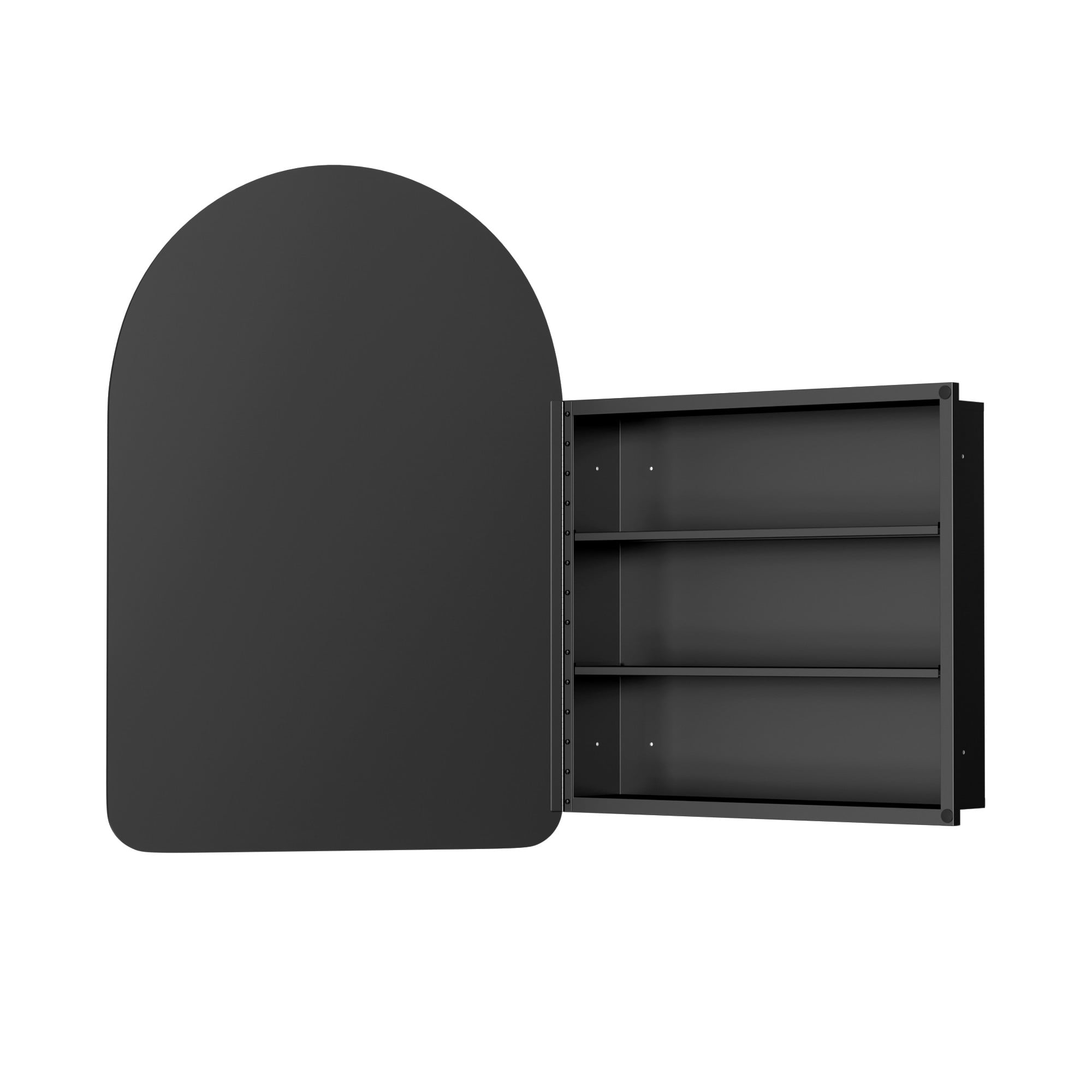 MAYEERTY 24"x16" Iron Arched Bathroom Mirror Cabinet, Black
