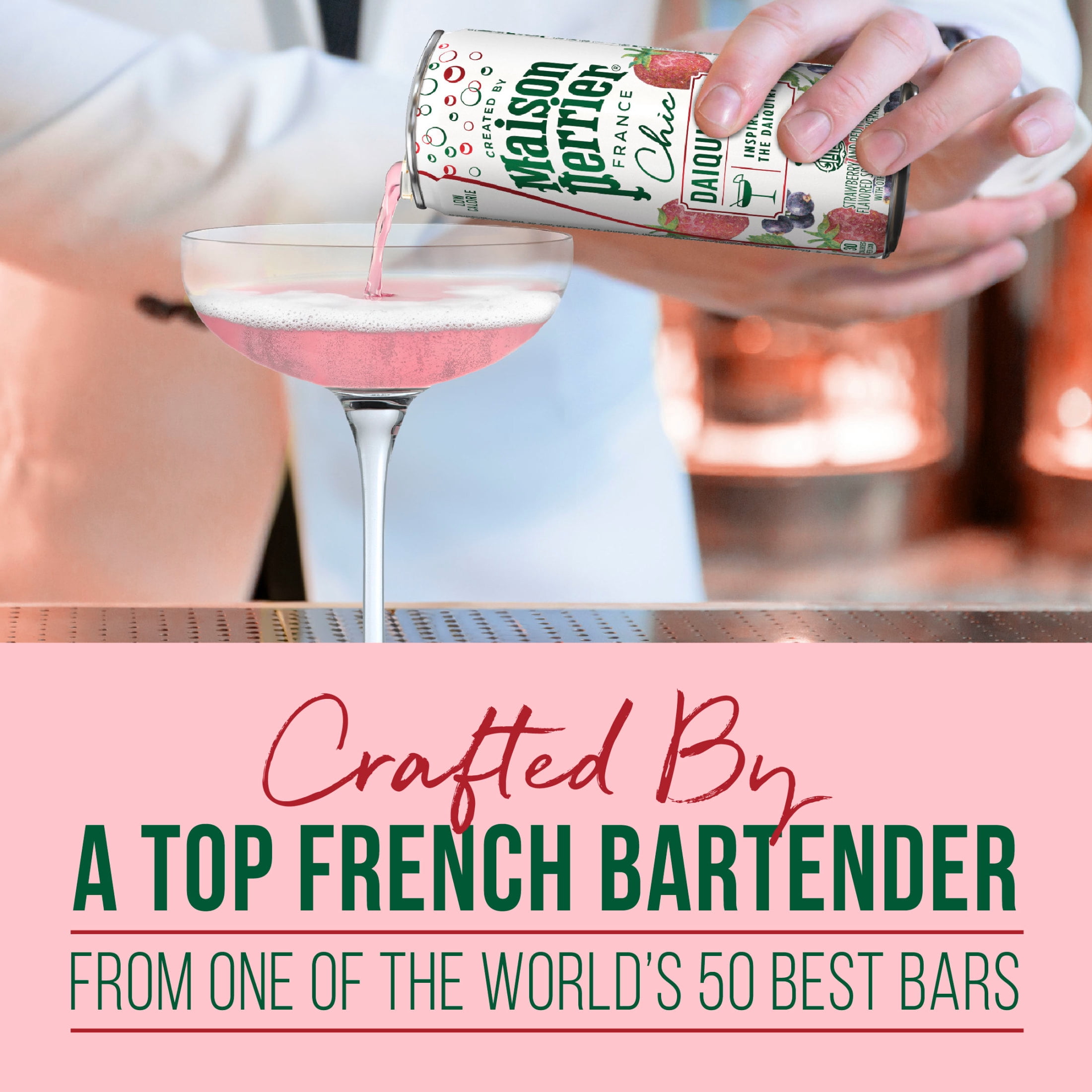 Maison Perrier Chic Mocktails, Daiqui'Red Strawberry and Red Fruits Inspired Non-Alcoholic Cocktail Mixers, 24 Pack