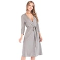 thumbnail image 6 of Clearance Womens Robe Lightweight Kimono Robes Short Knit Bathrobe Soft Sleepwear Ladies Loungewear,Knee Length Long Sleeve Pajamas Robe with Pockets Casual Nightwear,S-XXL Gray, 6 of 7