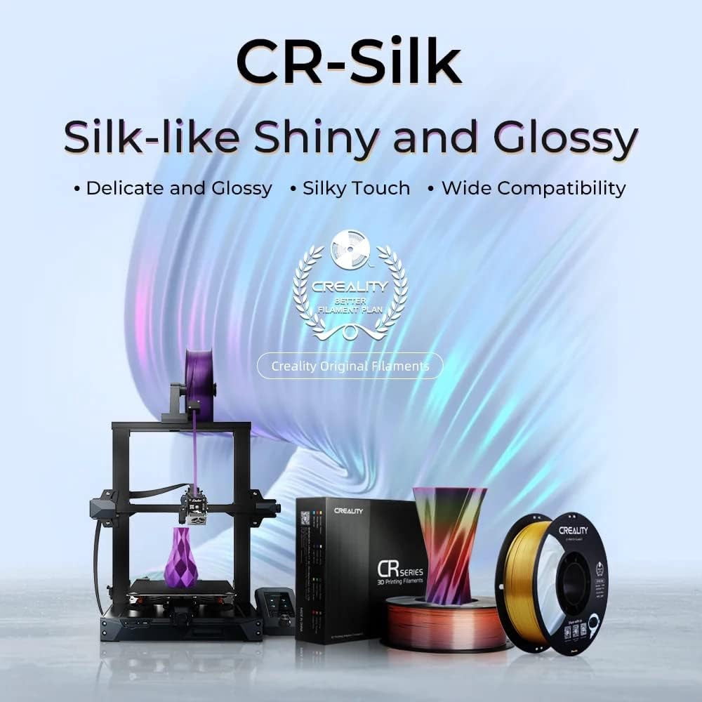Creality Silk PLA Filament 12-Pack 1.75mm High Gloss 2.2lb Spools Clog-Free Use w Creality Ender CR Series & Most FDM Printers Silver 12 Unit per pack