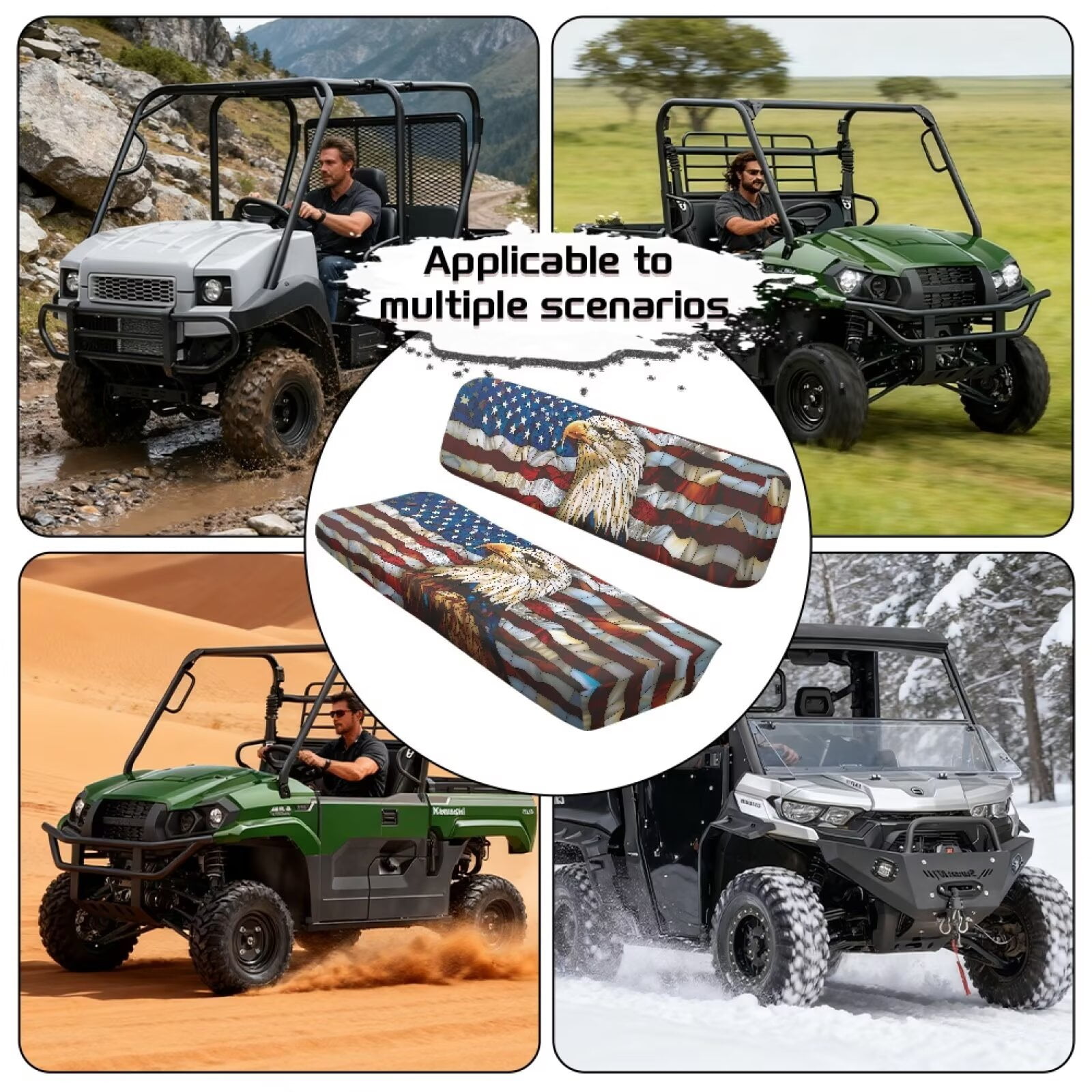 Binienty American Flag Bald Eagle UTV Replacement Seat Covers for Kawasaki Mule 3010 3020 4000 4010, Easy to Install Universal UTV Bench Seat Cover Material for Mule Seats Accessory Parts