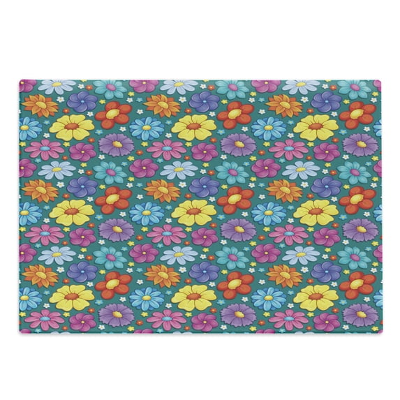Flower Cutting Board, Flowering Spring Freshness Playroom Daisy Peony Lily Petals, Decorative Tempered Glass Cutting and Serving Board, Large Size, Multicolor, by Ambesonne