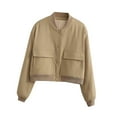 thumbnail image 1 of Chaqueta de mujer, abrigo informal para mujer, moda de mujer con bolsillos, ropa informal recortada sólida, chaqueta femenina para viajes, vacaciones, , Khaki, M Fernando chaqueta de primavera para mujer, 1 of 8