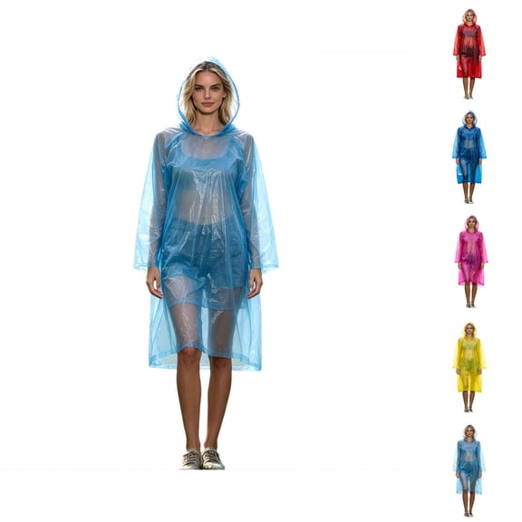 Adult Disposable Rain Poncho Hooded Lightweight Compact Waterproof Raincoat with Storage Pouch for Travel, Camping & Emergency
