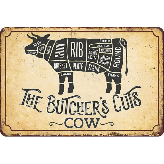 Metal Sign - The Butcher's Cut COW - Durable Metal Sign - Use Indoor/Outdoor - Makes Great Meat Shop and Kitchen Decor Under $25 (12" x 18")
