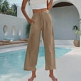 thumbnail image 4 of Diufon Cotton Linen Pants Women Summer Palazzo Wide Leg Beach Trousers with Pockets Ttrendy Flowy Pant, 4 of 8