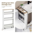 thumbnail image 6 of Slim Rolling Cart, 4-Tier Storage Cart with Handle, Spice Rack on Wheels Next to Fridge, Laundry Room Cart Between Washer and Dryer, Narrow Kitchen Cart for Small Spaces (White & Natural), 6 of 9