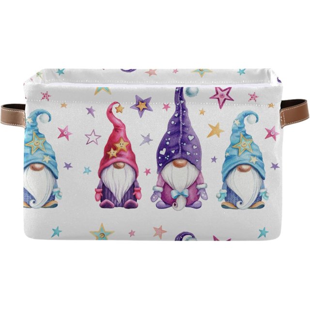 Foldable Storage Basket, Cube Organizer Bins Magic Gnomes Cube Bag Dual Handles for Closet Shelf