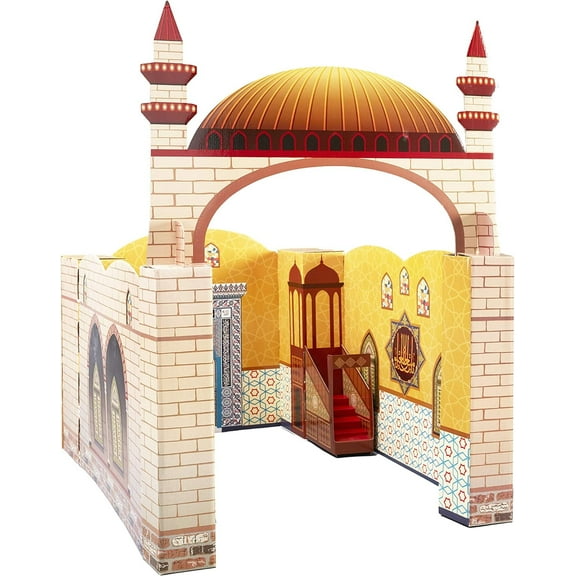 Portable Cardboard Playhouse Masjid for Muslim Kids, Ramadan Gift, Educational Interactive Toy for Learning Praying,Quran Book,Pray and Islam-Teach Salah with Prayer Mat/Rug Islamic Gift for Children