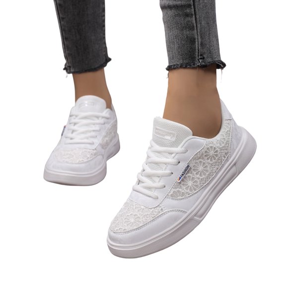 Willtoo Women's Breathable Lace Floral Hollow Out Sneakers, Low-Top Athletic Shoes for Women Casual Sneakers – Lightweight Non-Slip Athletic Footwear