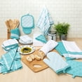 thumbnail image 6 of Mainstays Terry and Flat Stripe Kitchen Towel, Oven Mitt and Pot Holder Set, Aqua Stripe, 20 Pieces, 6 of 7