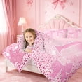 thumbnail image 4 of Homewish Pink Bling Print Alphabet 7 Pieces Full Size Bedding Sets,Kawaii Bowtie Butterfly Pattern Full Size Bed in a Bag For Girl,Pink Reversible, 4 of 8